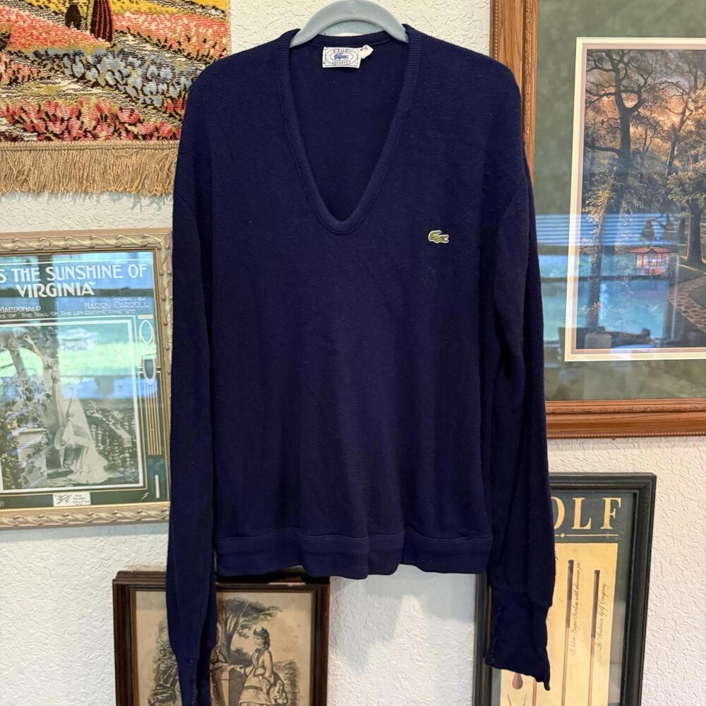 Vintage‎ 70s RARE Lacoste Izod Sweater Adult XL Blue Long Sleeve Men's Pullover